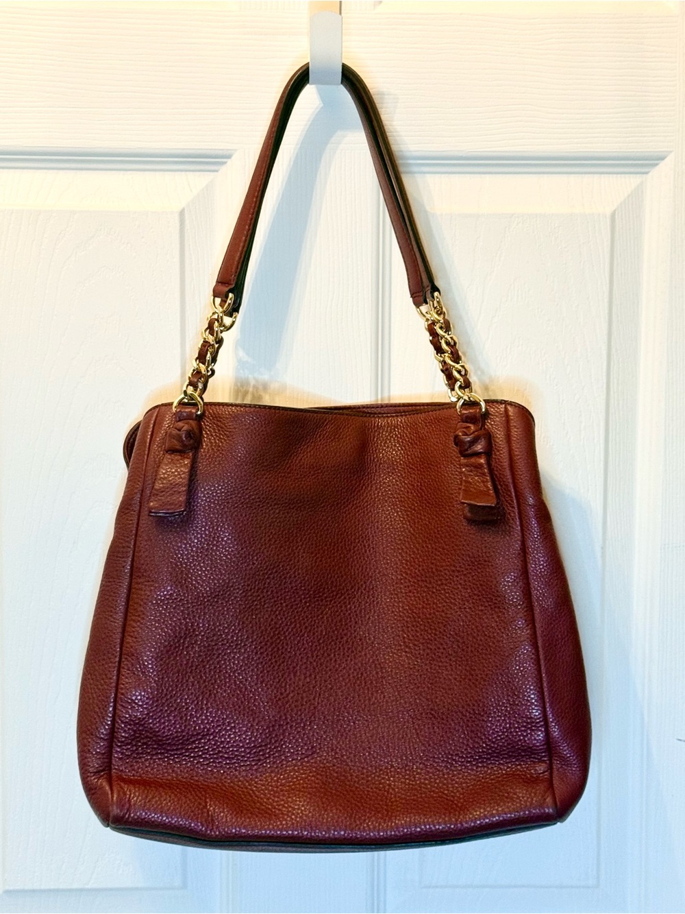 Tory Burch Harper Leather Tote Shoulder Bag Burgundy Gold Chain - Picture 5 of 16